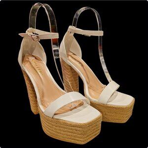White Platform Espadrille High Heel Sandals With Ankle Strap
